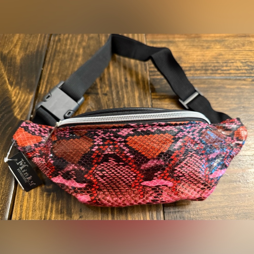 Minky Pink, Orange, and Black Snake Print Belt Bag/Fanny Pack